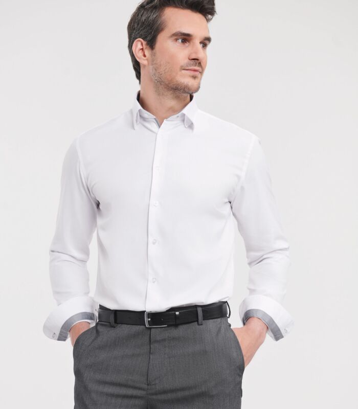 Men's Long Sleeve Tailored Contrast Herringbone Shirt  Thumbnail