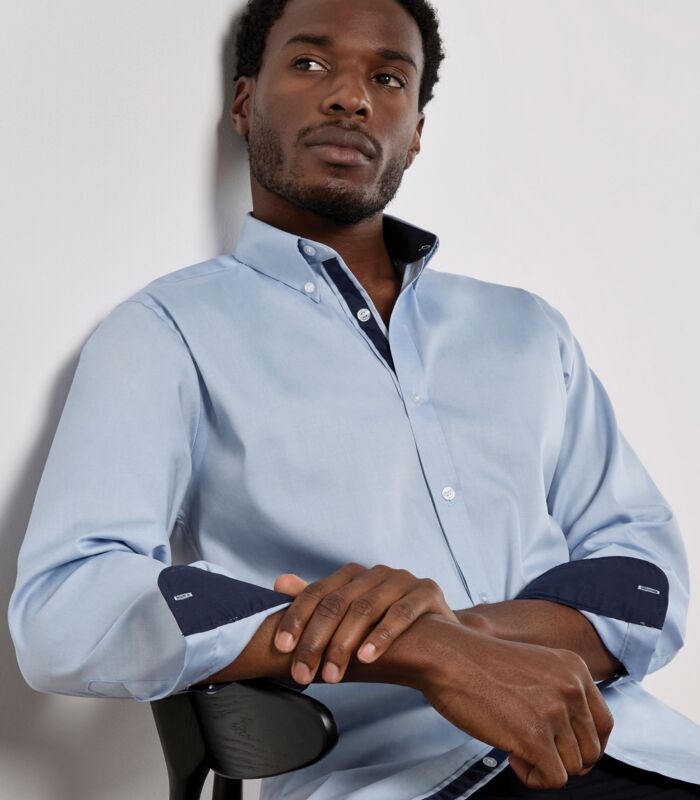 Tailored Fit Long Sleeve Premium Contrast Oxford Button Down Collar Shirt Thumbnail