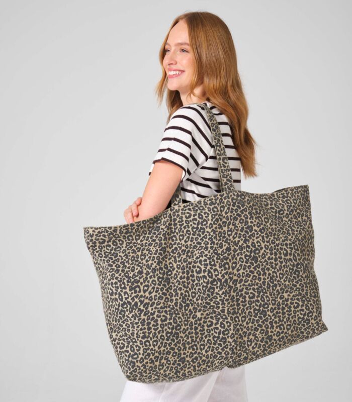 Leopard Print Canvas Oversized Tote Bag Thumbnail